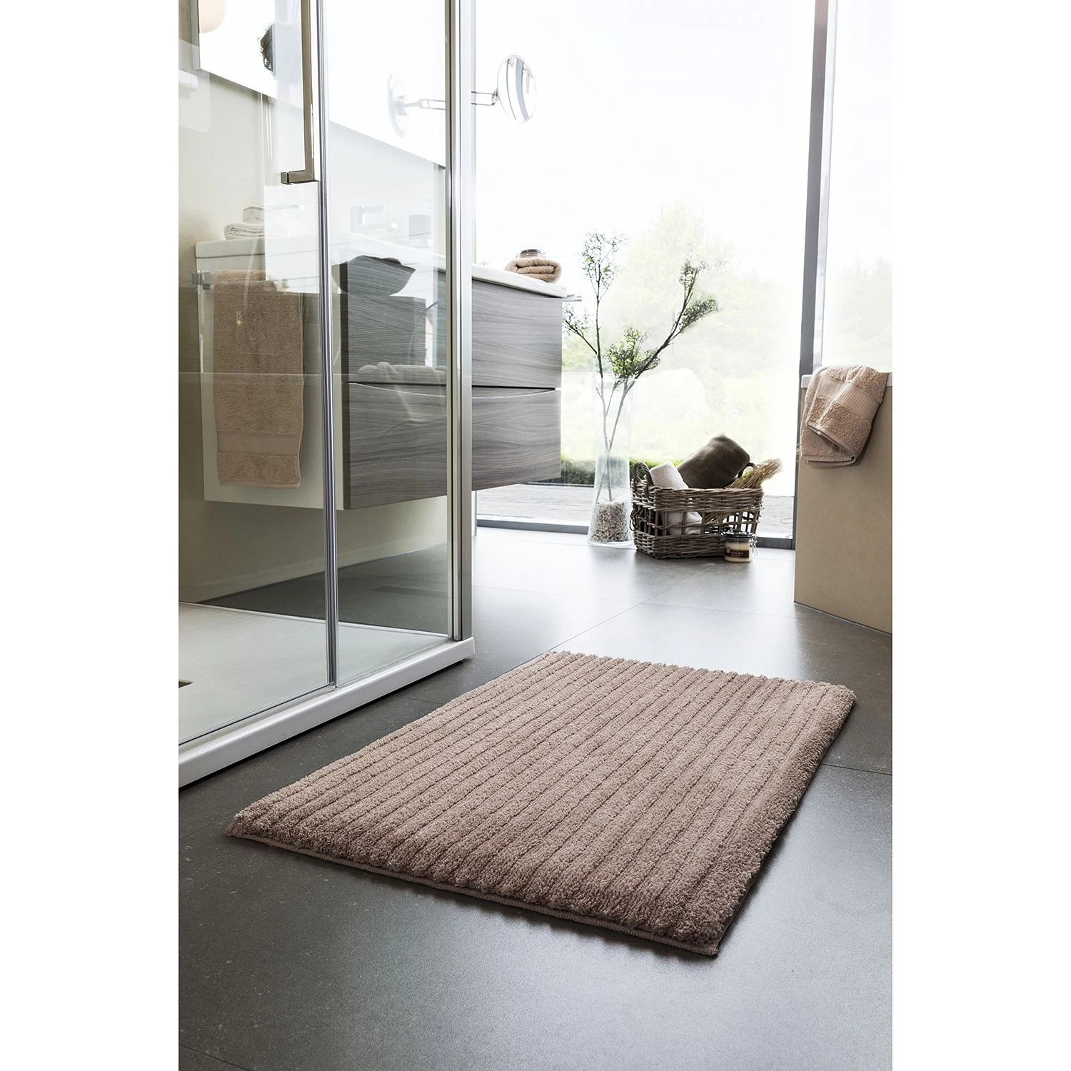 Grund Tapis de bain Riffle - Tissu - Marron clair - 60 x 100 cm – Image 2