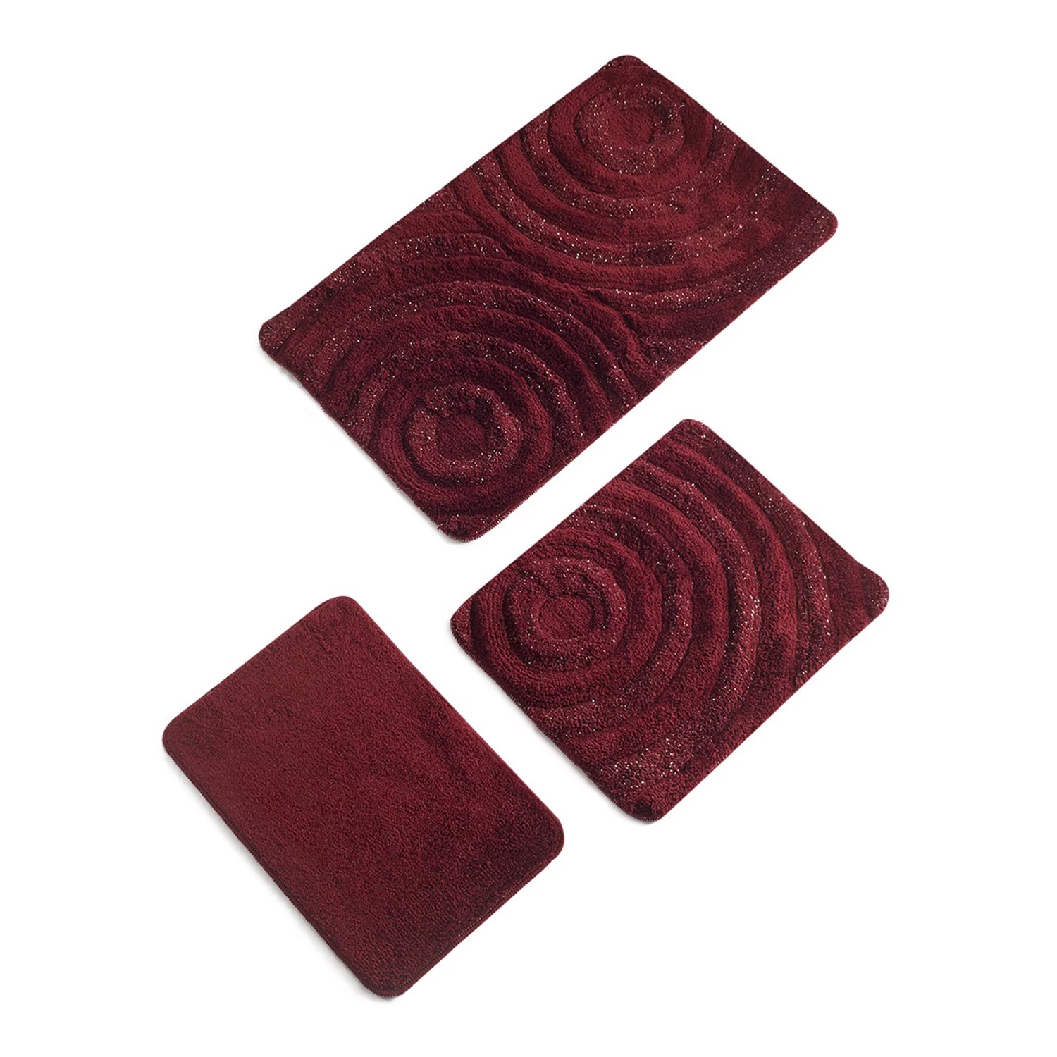 Twentyfour Tapis de bain Wave (3 éléments) - Acrylique - Rouge