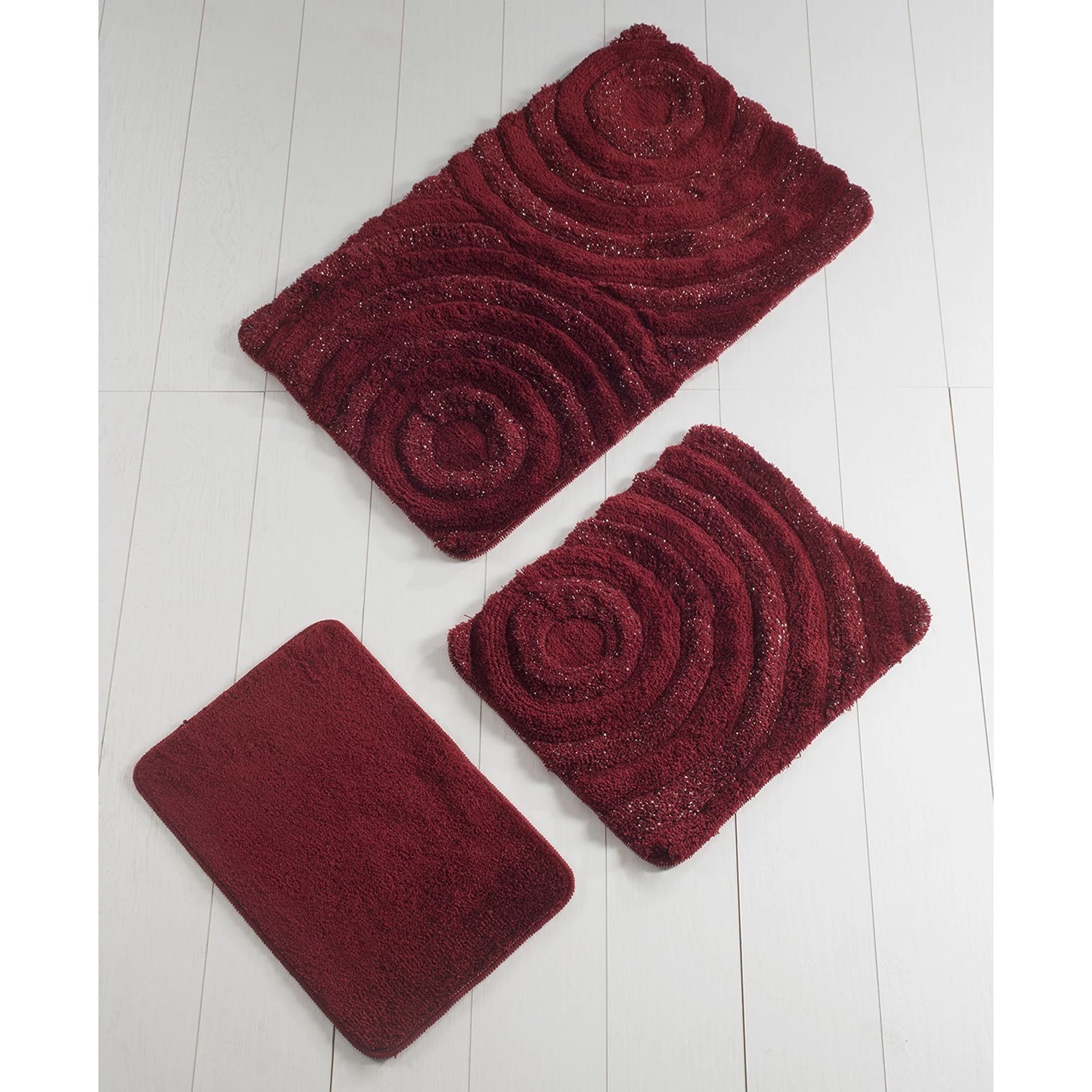Twentyfour Tapis de bain Wave (3 éléments) - Acrylique - Rouge – Image 2