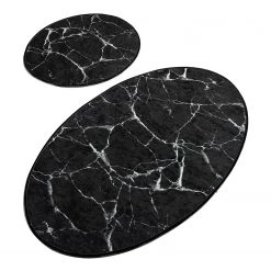 Twentyfour Tapis de bain Marble II (2 éléments) - Velours - Noir