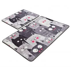 Twentyfour Tapis de bain Meow (2 éléments) - Velours - Gris