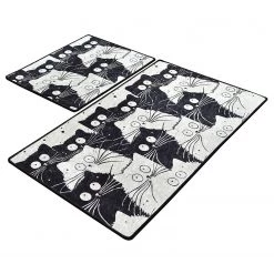Twentyfour Tapis de bain White Cats (2 éléments) - Velours - Noir / Blanc