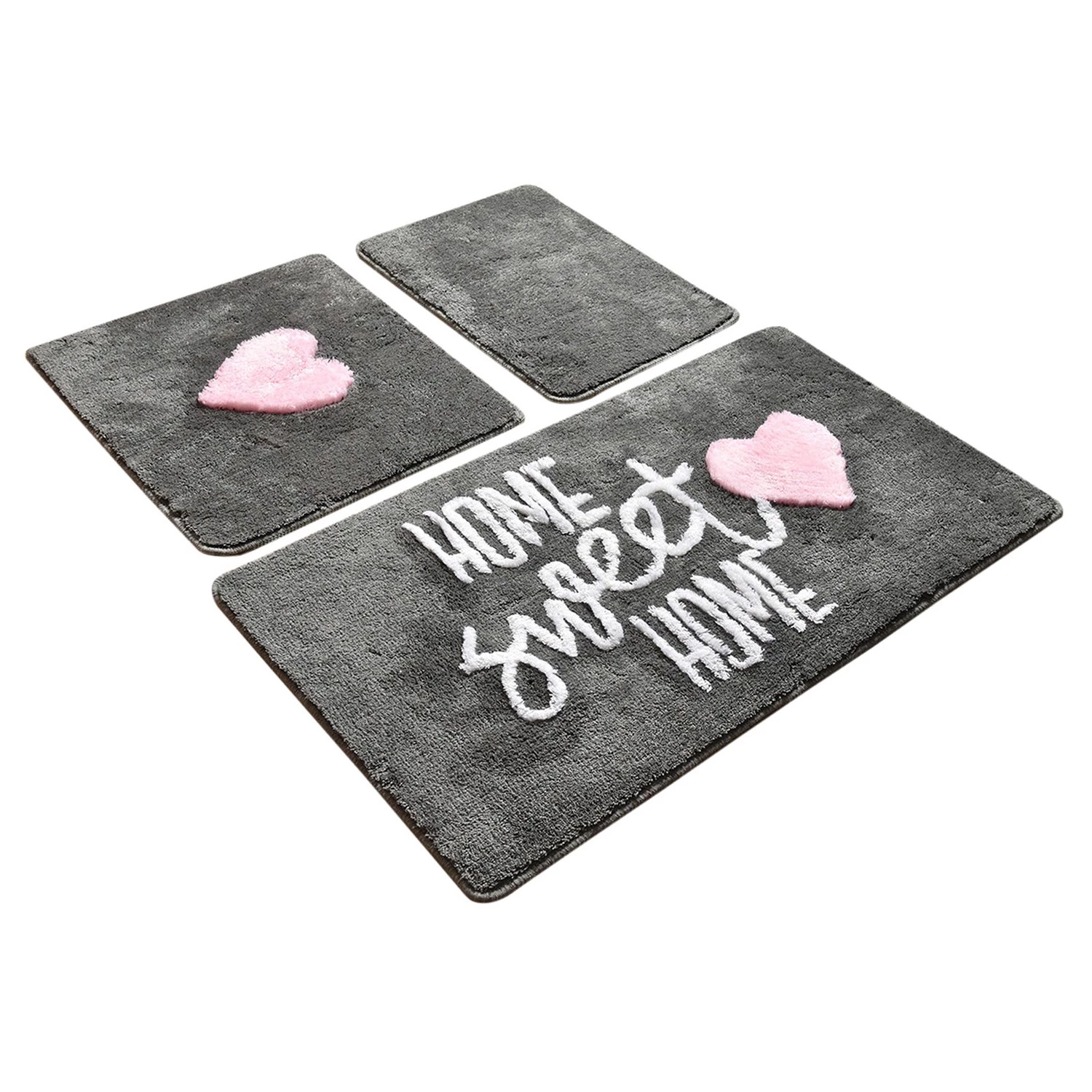 Twentyfour Tapis de bain Home Sweet Home (3 élém.) - Acrylique - Gris fumé