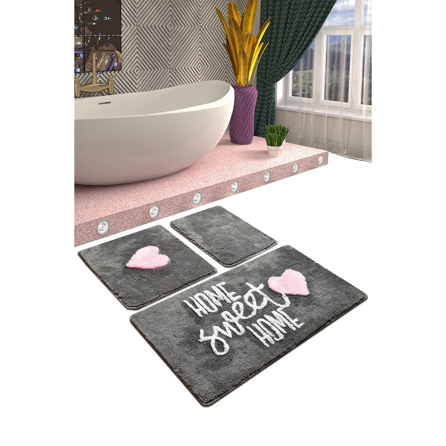 Twentyfour Tapis de bain Home Sweet Home (3 élém.) - Acrylique - Gris fumé – Image 2