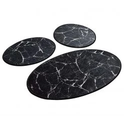 Twentyfour Tapis de bain Marble (3 éléments) - Velours - Noir / Blanc